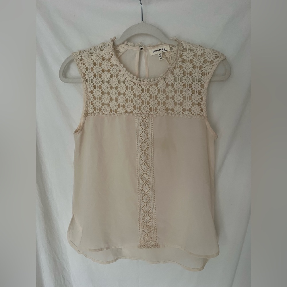 Crochet detail top - ivory/cream
